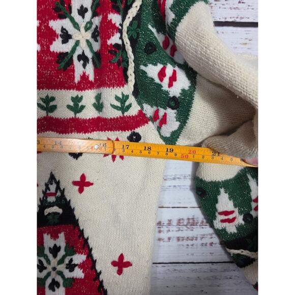 VTG Ugly Christmas Sweater Full Zip Cardigan Women's M Private Collection - Picture 6 of 7